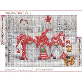 QENSPE 5D Diamond Painting Kit Christmas Gnomes Diamond Art for Adults, Full Drill Christmas Diamond Painting Kits for Beginners Kids, DIY Crystal Picture Art Home Wall Decor 30x40cm / 12x16 in
