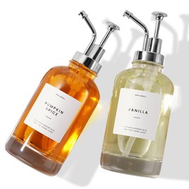 Molimoli Coffee Syrup Dispenser for Coffee Bar, Pump Dispenser, Glass Syrup Bottle w. Upgraded Pump, 16.9 oz 500 ml, Set of 2, Silver