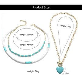 QKEPCY Healing Crystal Necklace Jewelry Set for Women Beaded Necklace Bracelet Set Heart Necklace Multi Layer Necklace Bohemian Jewelry Set Gifts for Women Valentines Christmas Birthday (Type E)