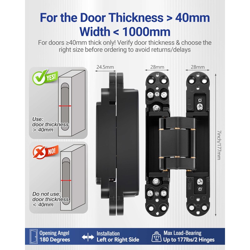 Upgraded Hidden Door Hinges Invisible Hinges, 7" Zinc Alloy Concealed