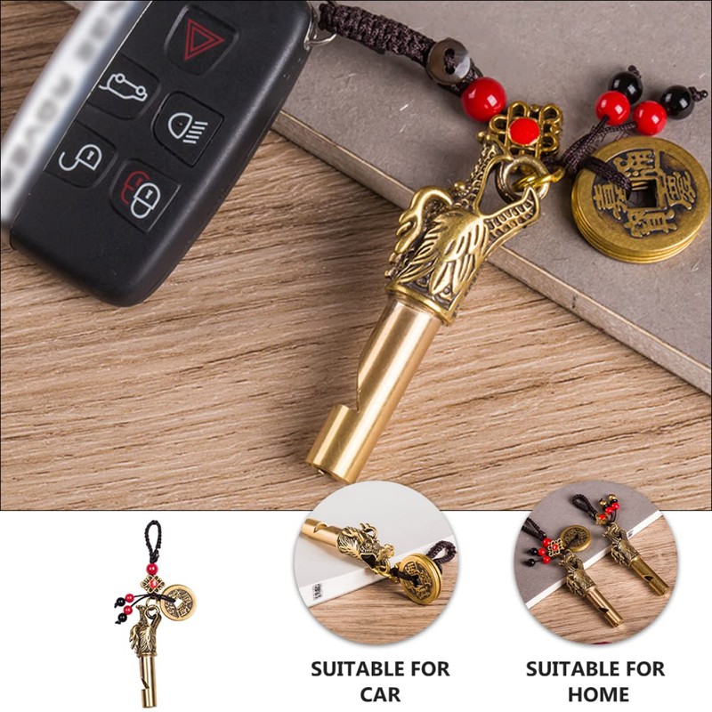 KOMBIUDA Elegant Keychain Pendant Whistle Brass Outdoor Survival Tool Dragon
