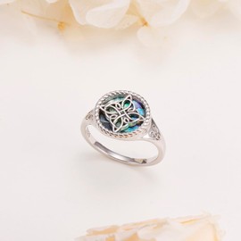 HOOHWE Celtic Knot Ring for Women 925 Sterling Silver Abalone Shell Celtic Knot Rings Irish Jewellery Gifts for Women, Sterling Silver