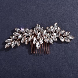 Lenjicons Teardrop Rhinestone Hair Comb Bridal Headpiece Rhinestone Wedding Hair Comb Luxury Crystal Bridal Headband Wedding Hair Accessories for Women (rose gold)