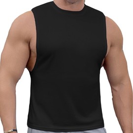 ZPB Men Workout Tank Top 1 Pack Gym Fitness Bodybuilding Sleeveless Muscle T Shirts BX1-Black-L