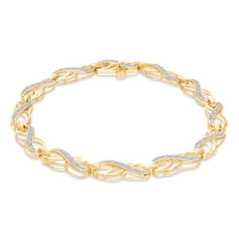 Wishrocks 1/10 Carat Lab Created Moissanite Double Infinity Loop Bracelet for Women in 14K Yellow Gold Plated 925 Sterling Silver, Size- 7.25" (0.10 Cttw, G-H/VVS1) Gift Jewelry for Her