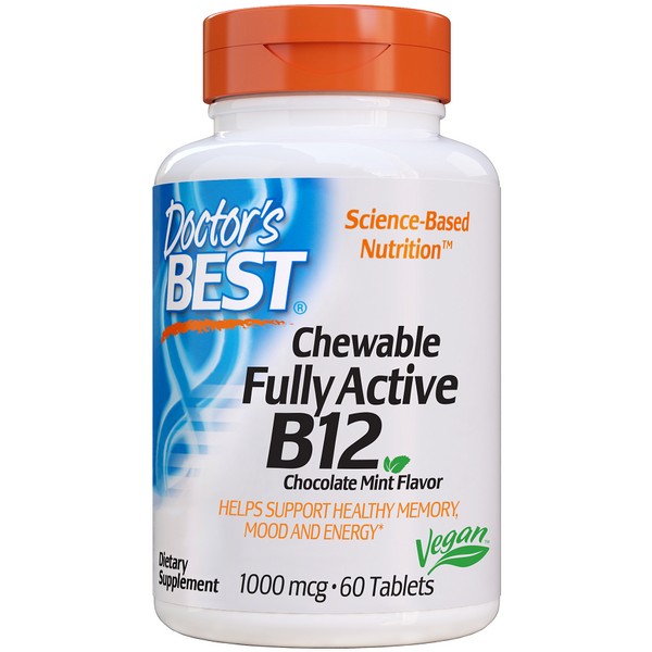Doctor's Best - Chewable Fully Active B12 1000mg Tablets 60 - Chocolate Mint