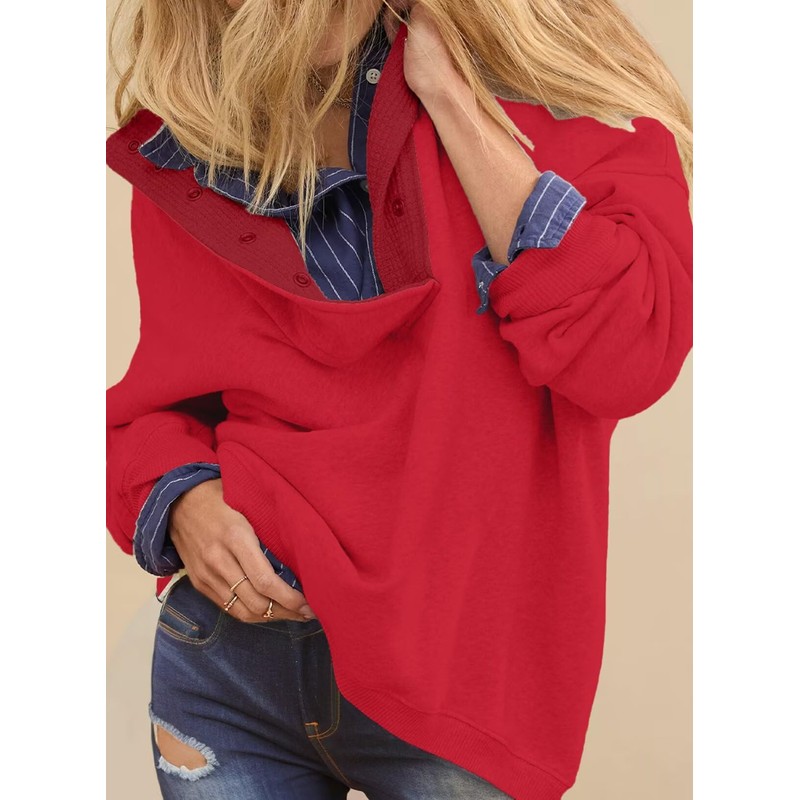 BLENCOT Sweatshirt for Women Quarter Button Pullover Long Sleeve Oversized