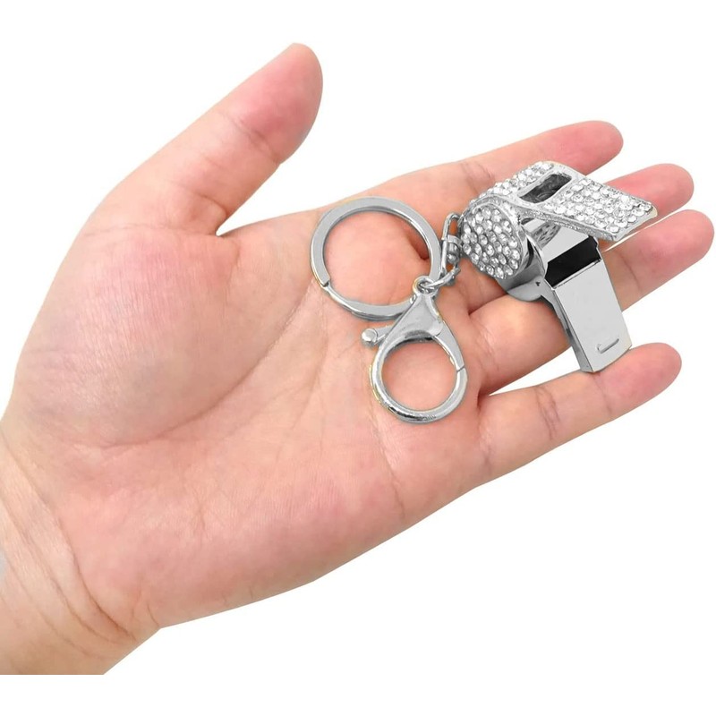 Whistle Keyring High Grade Rhinestone Crystal Pendant Key Chain Gift(Silver)