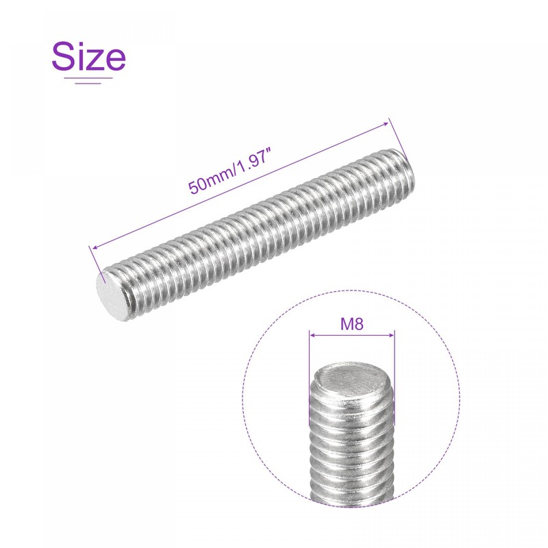 sourcing map 20 Pack M8 x 50mm Fully Threaded Rod