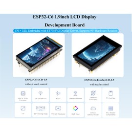 ESP32-C6 1.9inch LCD Display Development Board, 170x320 Pixels, 262K Color, 160MHz Running Frequency RISC-V Single-Core Processor, WF-i 6 & BLE, ESP32 with Display,Compatible with Pico Header