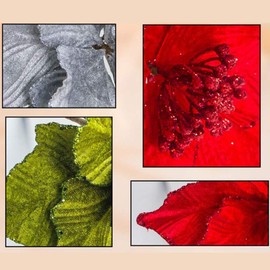 Ewer 6Pcs Glitter Artificial Poinsettia 9.4inch Wedding Christmas Tree Flowers Ornament Fake Silk Flower Accessories for Xmas Tree Party Home Decor, White