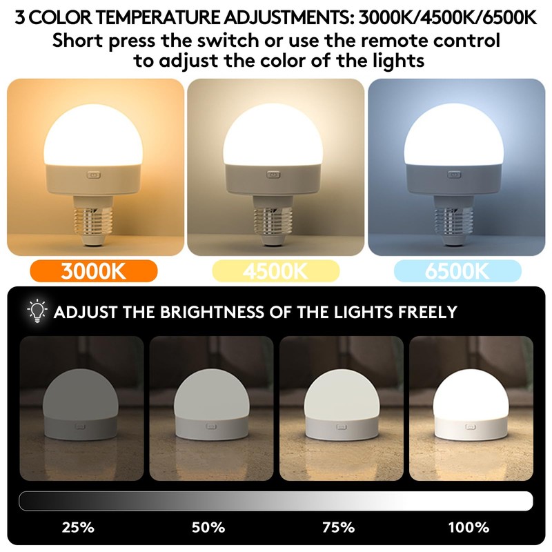 SIXDEFLY 2-Pack Rechargeable LED Light Bulbs（E26）， 350LM Dimmable, 15 Color