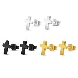 3 Pair Cross Post Earrings Stainless Steel Cross Stud Earrings Set for Men Women
