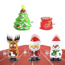 5 Pieces Children's Wind-Up Toy, Wind Up Reindeer Christmas Tree Snowman Santa Claus Figure Clockwork Toy Wind Up Figure Christmas Decoration Figures Gift for Children Baby Funny Toy