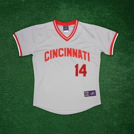 Majestic Pete Rose 1975 Cincinnati Reds Men's Cooperstown Throwback Grey Road Jersey - 2XL