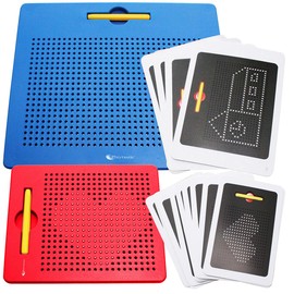 Playtastic Children's Magnetic Boards: Set of 2 Magnetic Travel Drawing Boards, Pen & Templates, Blue & Red