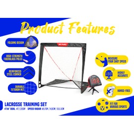 TGU Lacrosse Training Gift Set | Practice Net + Speed Radar Combo for Lacrosse Players, Kids Teens & Children - Measure Your Speed, Improve Your Performance, Black, 4 x 4 Ft (NIS295402021)