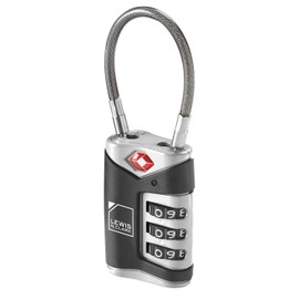 Lewis N. Clark TSA Approved Luggage Lock + Steel Cable for Suitcase, Carry On, BackPack, Laptop Bag + Purse, Perfect For Airport, Hotel or Gym - Set + Reset Your Own Combo, Black