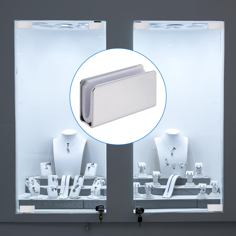 UTALIND 4 Pack Glass Clip Silver Strikes Plate Magnetic Rectangular