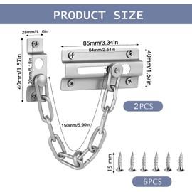 SSKHE Stainless Steel Thickened Door Chain, Internal Door Restrictor, Home Stainless Steel Door Chain Lock for Additional Front Door Security, Door Anti Theft