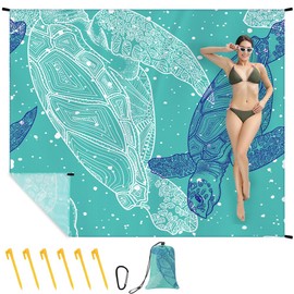 Ainiv Beach Blanket, Large Beach Mat 140 x 200 cm (2-3 People) Foldable, Picnic Blanket Sandproof Waterproof, Beach Accessories Outdoor Blanket with 6 Fixed Nails for Beach, Camping, Hiking, Picnic