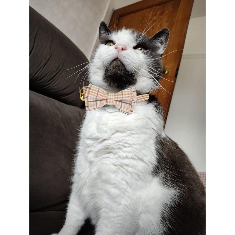 YUDOTE Plaid Cat Collars with Bow,Quick Release Safty Buckle and
