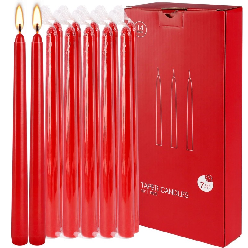 14 Pack Glowing Red Tapers Candles- 10-Inch unscented Candles for
