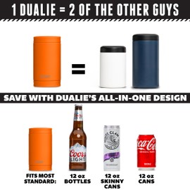 DUALIE 3 in 1 Insulated Can Cooler - Universal Size for 12 oz Cans, Slim Cans, and Bottles - Orange