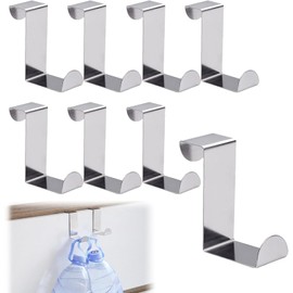 8pcs Over Door Hanger 1.8 cm (0.7") and 4 cm (1.57") Dual Head Stainless Steel Z Shaped Reversible Door Hooks No Drilled Space Saving Cupboard Hooks for Kitchen Wardrobe Bedroom Bathroom (Silver)