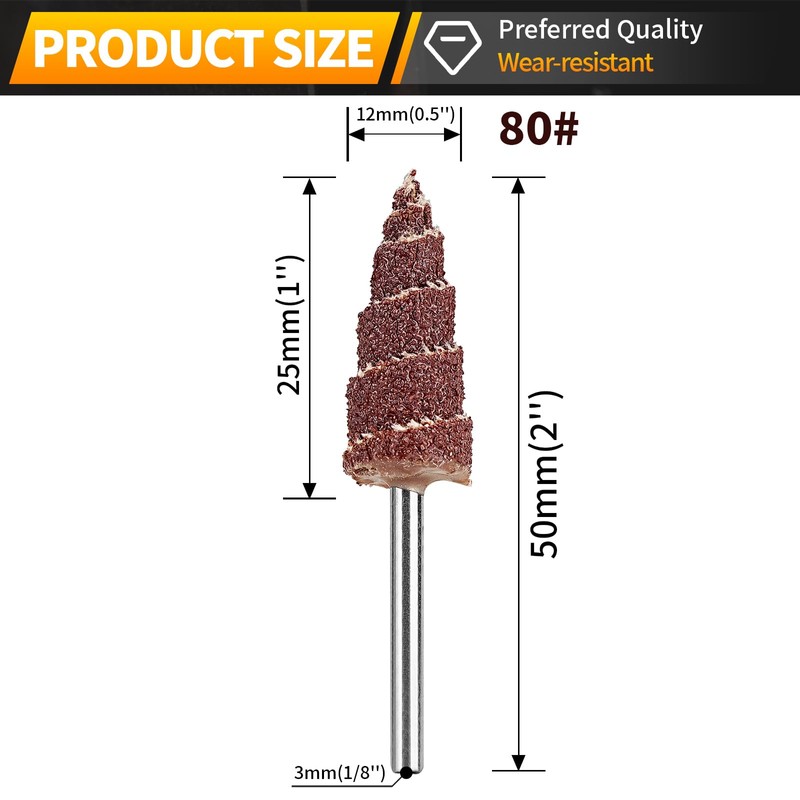 20Pcs 1/8" Shank 80 Grit Mounted Point Abrasive Cone Shape