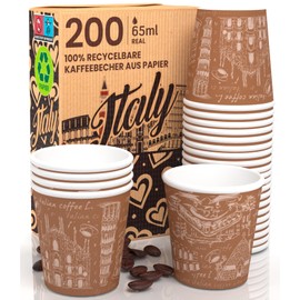 200 Paper Coffee Cups 65ml Italy Brown Eco Friendly Biodegradable Disposable Cups Small Takeaway Hot Drinks