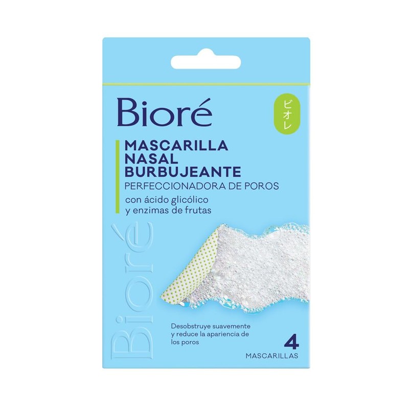 Bioré, Mascarilla Nasal Burbujeante, Perfeccionadora de Poros, Con Ácido Glicólico