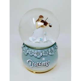 Musical Snow Globe 100mm - Girl Playing Violin with Dream Calligraphy, Wind-Up Music Box Gift JR23049 (Design B)