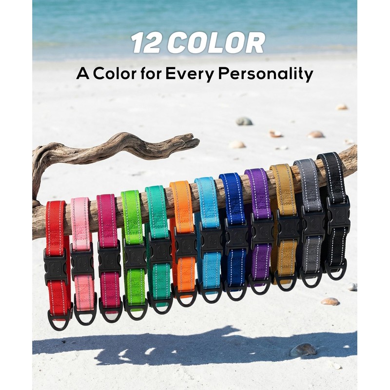 TagME Nylon Dog Collar, Adjustable Reflective Dog Collar with Safety