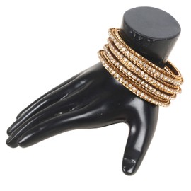 NEW! Touchstone Indian Bollywood Handcrafted Pretty Grain Work Zigzag Wire Stunning Clear Rhinestone Designer Jewelry Bangle Bracelets Set of 4 For Women in Antique Gold Tone