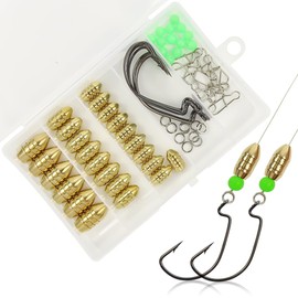 Fishing Brass Sinkers Weights Kit for Carolina Rigs Luminous Beads Jig Hooks Fishing Swivel Rings for Freshwater Saltwater Bass Fishing