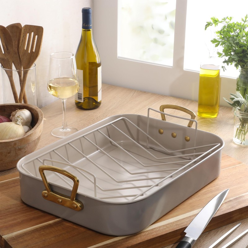 Gibson Home Broxton 2-Piece Nonstick Roaster Pan with Rack –