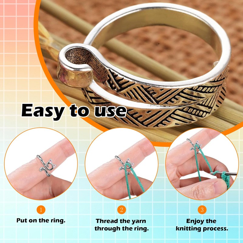 4 anillos de ganchillo para tejer para dedos de metal,