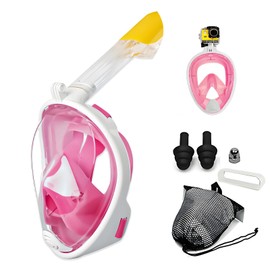 Full Face Dry Snorkeling Mask Snorkeling Packages Free Breathing, 180 Degree Panorami View, Anti Fog and Leak Proof, Easy to Wer, It’s The Bet GIF for Sumer Snorkeling. (Pink, Small/Medium)