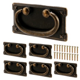 JEUIHAU 6 Pcs Vintage Drawer Ring Pull Handles, Antique Bronze Drawer Handles with Screws Rectangle Pull Handle for Bedroom Wardrobe Cupboard Dresser Drawer Cabinet, 96 x 53 mm