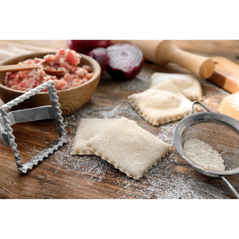 Fantes Ravioli Maker Stamp Set, Square Stamp with Wooden Handle