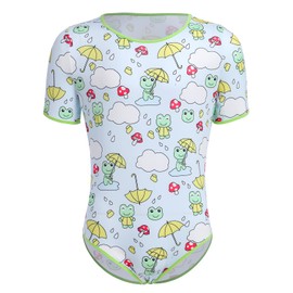 Men's One Piece Pyjamas Short Sleeve Cute Print Romper Pajamas Bodysuit Leotard Nightwear Sleepwear Tops Light Blue + Green M