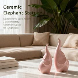 Elephant Decor Ceramic Elephant Statue Home Decor, Pair of Elephant Figurines for Living Room Bookshelf TV Stand Decor, Aesthetic Animal Sculptures Table Centerpiece, Housewarming Gifts (Pink)