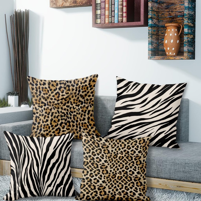 Sagielio Animal Print Throw Pillow Covers 18x18 Set of 4,