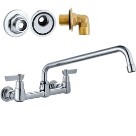 Airuida Wall Mount Utility Kitchen Sink Faucet 2 Handle Wall Mounted Laundry Tap Wall Mounted Sink Faucets 8 Inch Center Commercial Kitchen Faucet Chrome Polish with Adapters 14 Inches Swivel Spout