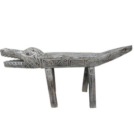 WorldBazzar Hand Carved Gator Alligator Crocodile Primitive Wood Bench Chair White Statue Huge