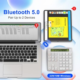 Rytaki Pro 2-in-1 Wireless Number Pad & Calculator, Bluetooth 5.0 Numeric Keypad with USB-C Charging, 34-Key Portable Number Pad for Laptop, MacBook, PC, Windows, iOS & Android Devices​