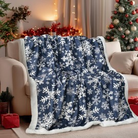 Horaldaily Christmas Sherpa Flannel Blanket Throw, Navy Snowflake Soft Fuzzy Plush Cozy Fleece Blankets for Couch Sofa Bed Lounging, Ideal Gifts for Kids Adults Wife Self, 50x60