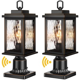 VIANIS Outdoor Post Light Fixture with Pier Mount Base, 2 Pack Waterproof Dusk to Dawn Lamp Posts Outdoor Lighting, Anti-Rust Aluminum Black ​ Post Lantern Outdoor with Tempered Glass for Pathway