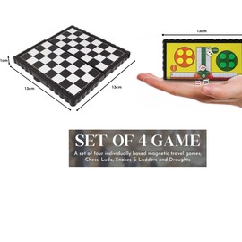 4 Magnetic Miniature Travel Board Games Ideal Road Trip Entertainment Chess Draughts Ludo Snakes and Ladders Foldable Individually Great Fun for Kids And Adult